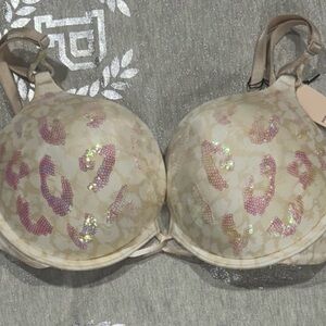 Victoria’s Secret Miraculous Plunge Bombshell Bling Cheetah Leopard Bra NWT 34C